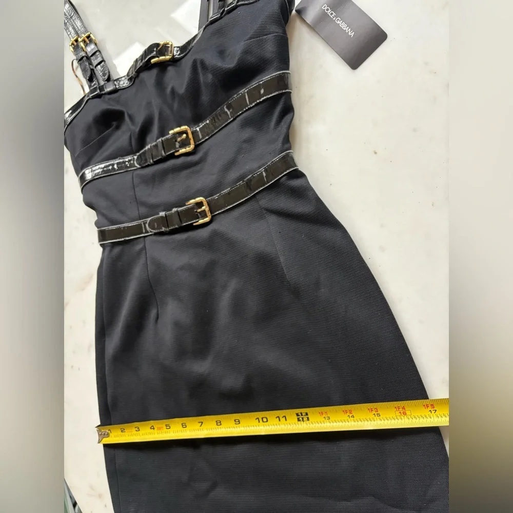 DOLCE & GABBANA Black Patent Buckle Strap Bondage Sexy Mini Dress 38 US 2 FLAWED - Picture 11 of 13
